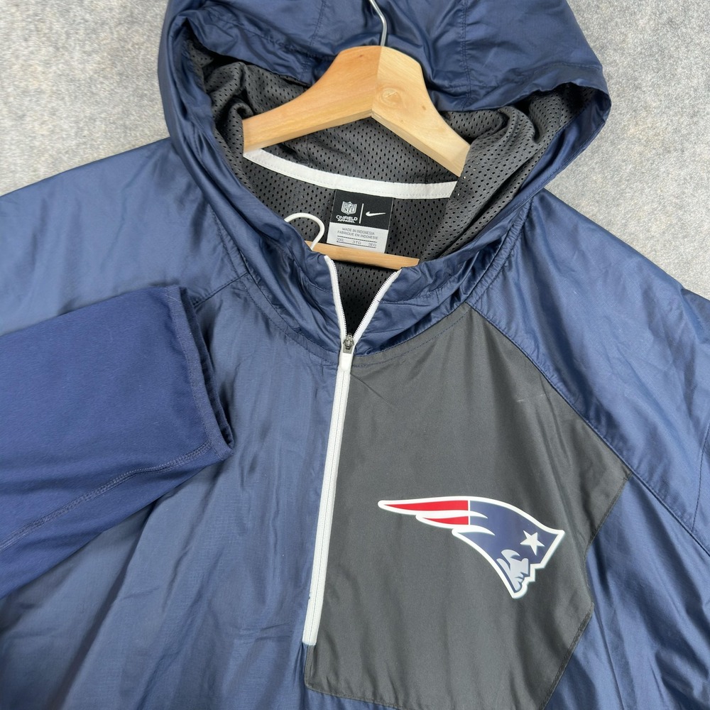 Nike On Field New England Patriots Jacket Mens 3XL Blue Football Hooded 1/4 Zip